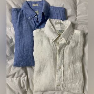 J Crew Baird McNutt 100% Linen Button Downs - Blue and White XS Slim